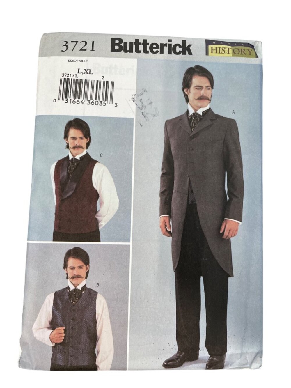Butterick 3721 Pattern L/XL Victorian Edwardian Cutaway Jacket Vest Mens CUT